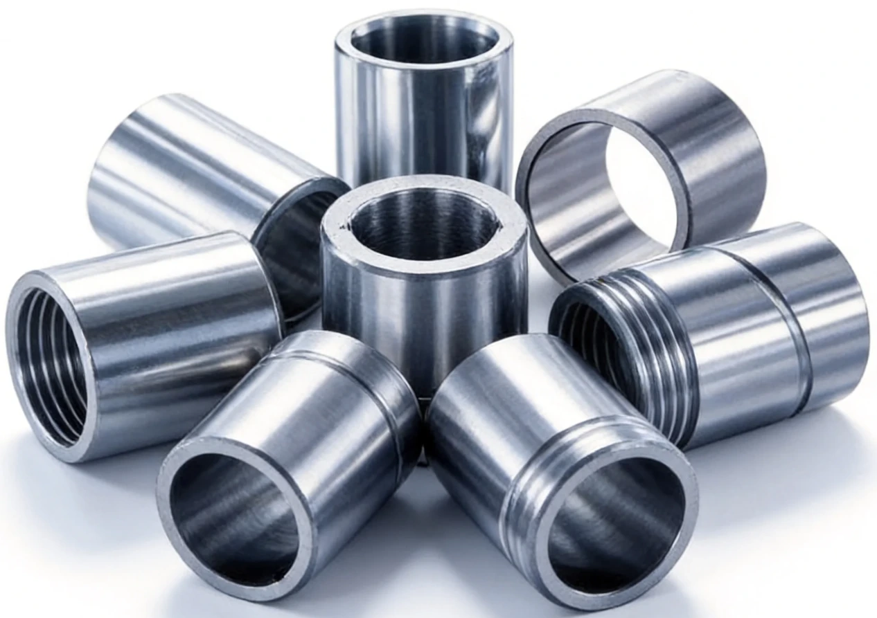 Bushings & Sleeves – eight cylindrical sleeves, some with internal threads or external grooves